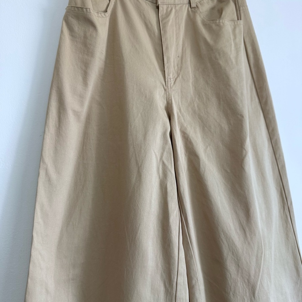 High Waisted Culotte Wide Leg Crop Pants Khaki - Picture 4 of 10